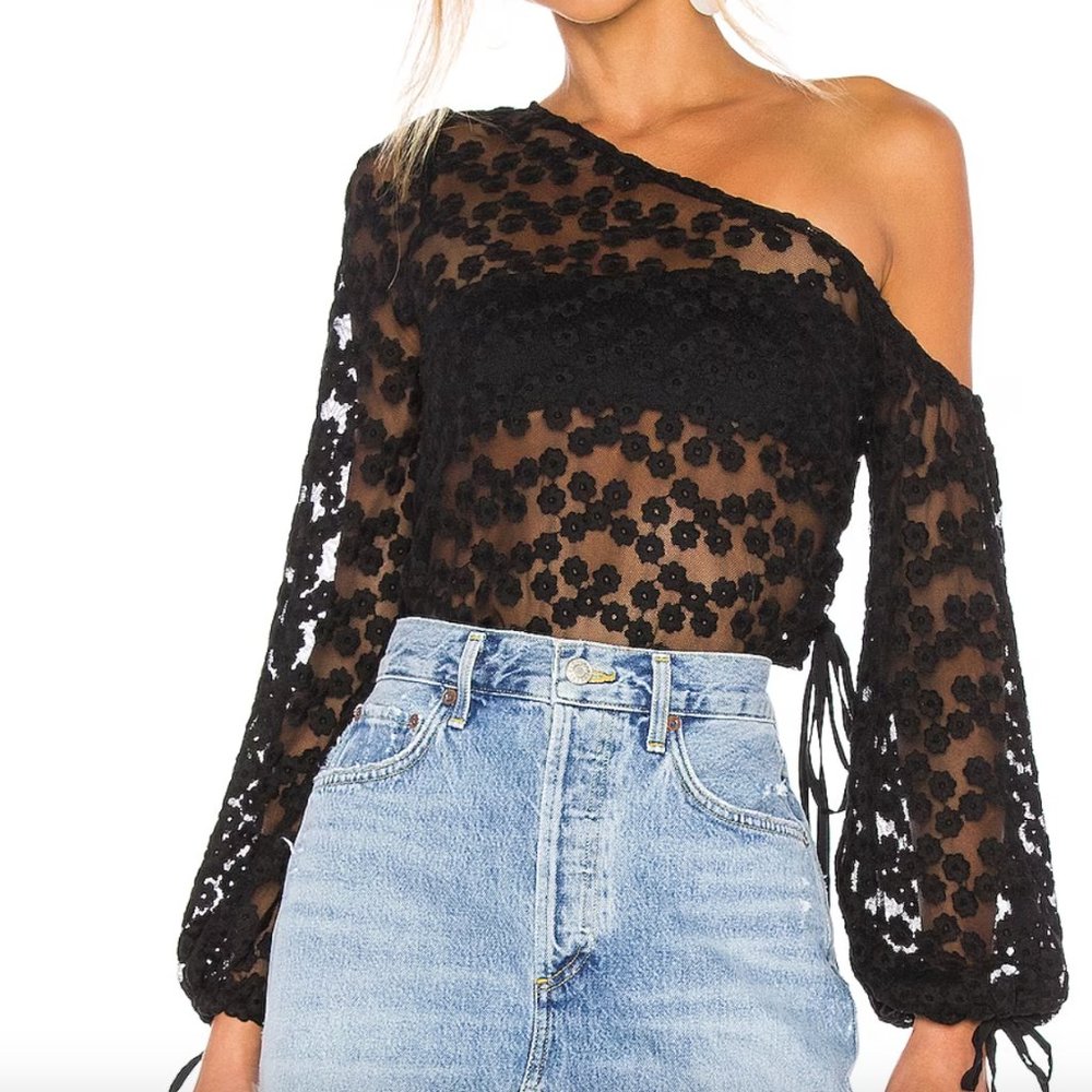 MAJORELLE // Black Top w/ Floral Detailing